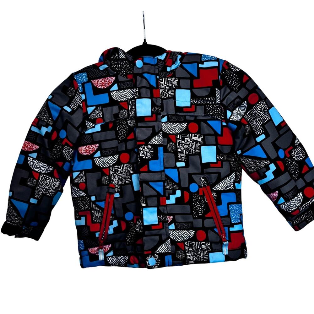 Cat & Jack Toddler Geometric Hooded Puffer Winter Jacket Coat Blue Red 3T Retro